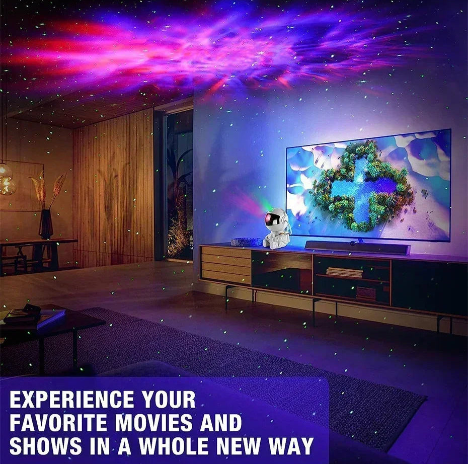 Astro Lumen starry sky projector, setting the mood in the living room for a modern space atmosphere