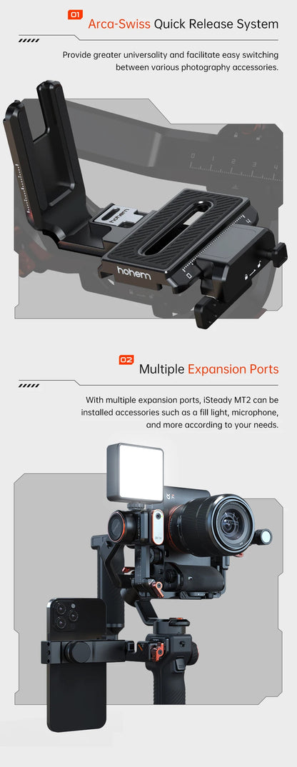 Hohem Official MT2 Kit 3-Axis Gimbal for Mirrorless Camera Stabilizer Camera Sony/Canon/Nikon/Fujifilm/Panasonic with AI Tracker