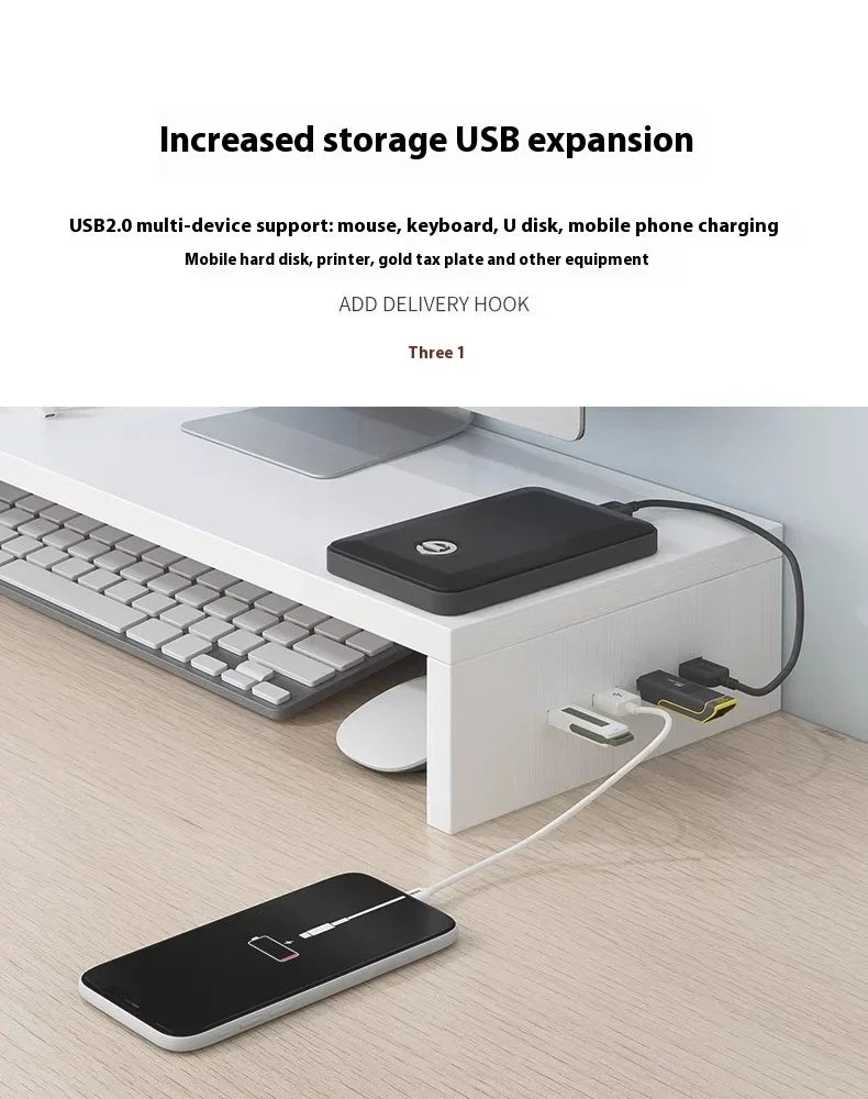 USB Computer Monitor Stand Office Desk Storage Box  Charging Monitor Support Screen Holder Pc Laptop Home Office Customized