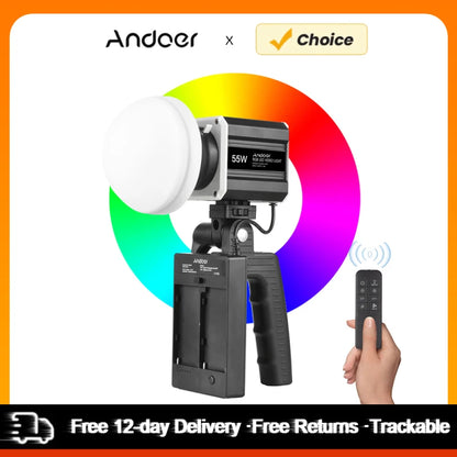 Luz de Vídeo RGB Andoer 55W COB – Iluminación Profesional 2800K-6800K para Fotografía y Streaming