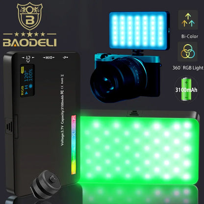 LED RGB Camera Light Full Color Output Video Light Kit Dimmable 2500K-9000K Bi-Color Panel Light CRI 95+ Rechargeable 3100mAh