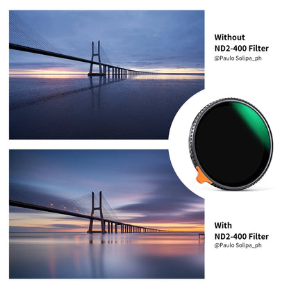 Filtro ND Variable K&F Concept Nano-X 82mm ND2-ND400 (9 Stops) – Anti-Rayaduras y Resistente al Agua