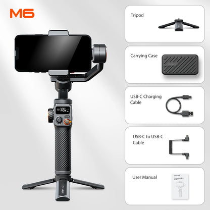 Hohem iSteady M6 3-Axis Handheld Gimbal Stabilizer Selfie Tripod for Smartphone with AI Magnetic Fill Light Video Lighting