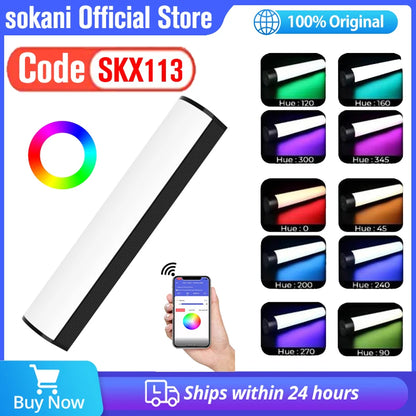 Sokani X8 LED Photography Light Handheld RGB Light Tube Stick Video Soft Lighting APP Remote Control for TikTok YouTube Studio