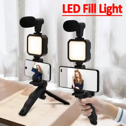 LED Fill Light Cell Phone Tripod Kit With Mic Mobile Phone Live Streaming Handheld Mini Portable Photography Live Fill Light