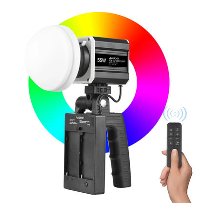 Luz de Vídeo RGB Andoer 55W COB – Iluminación Profesional 2800K-6800K para Fotografía y Streaming