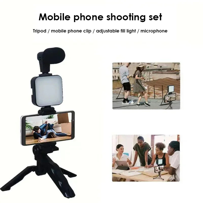 LED Fill Light Cell Phone Tripod Kit With Mic Mobile Phone Live Streaming Handheld Mini Portable Photography Live Fill Light