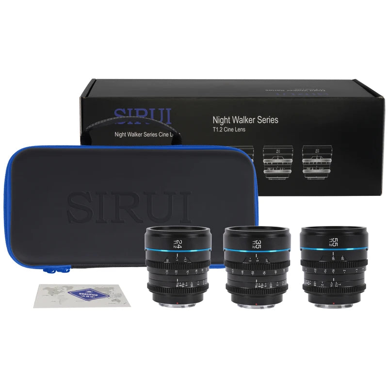 Sirui Night Walker 24mm / 35mm / 55mm T1.2 S35 Cine Lens Series Lightweight Fast T1.2 Aperture Lenses for Scenery Documentary