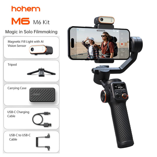 Hohem iSteady M6 3-Axis Handheld Gimbal Stabilizer Selfie Tripod for Smartphone with AI Magnetic Fill Light Video Lighting