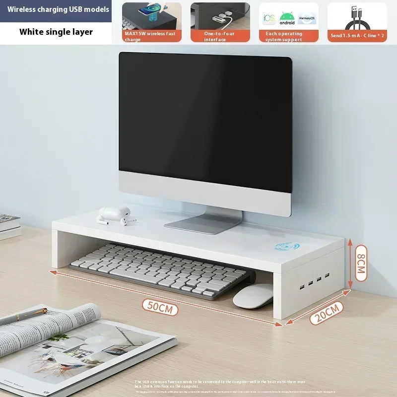 USB Computer Monitor Stand Office Desk Storage Box  Charging Monitor Support Screen Holder Pc Laptop Home Office Customized