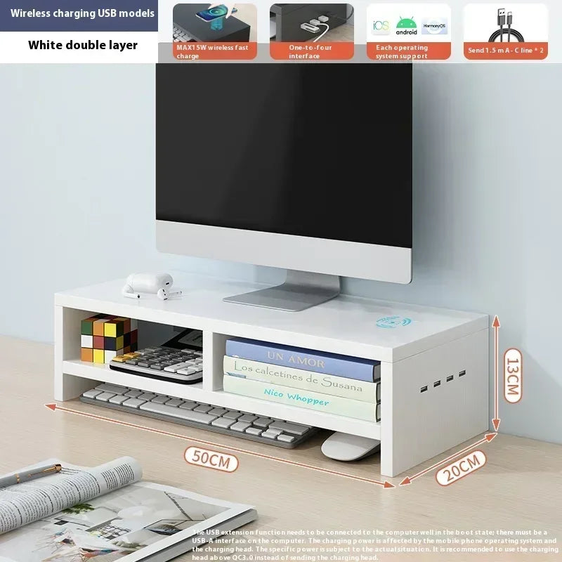 USB Computer Monitor Stand Office Desk Storage Box  Charging Monitor Support Screen Holder Pc Laptop Home Office Customized