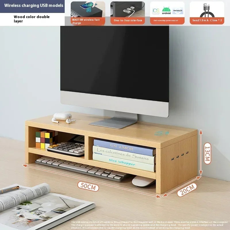 USB Computer Monitor Stand Office Desk Storage Box  Charging Monitor Support Screen Holder Pc Laptop Home Office Customized