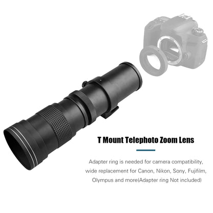 Lente Telefoto Zoom 420-800mm F/8.3-16 T Montura Universal para Canon, Nikon, Sony, Fujifilm y Olympus