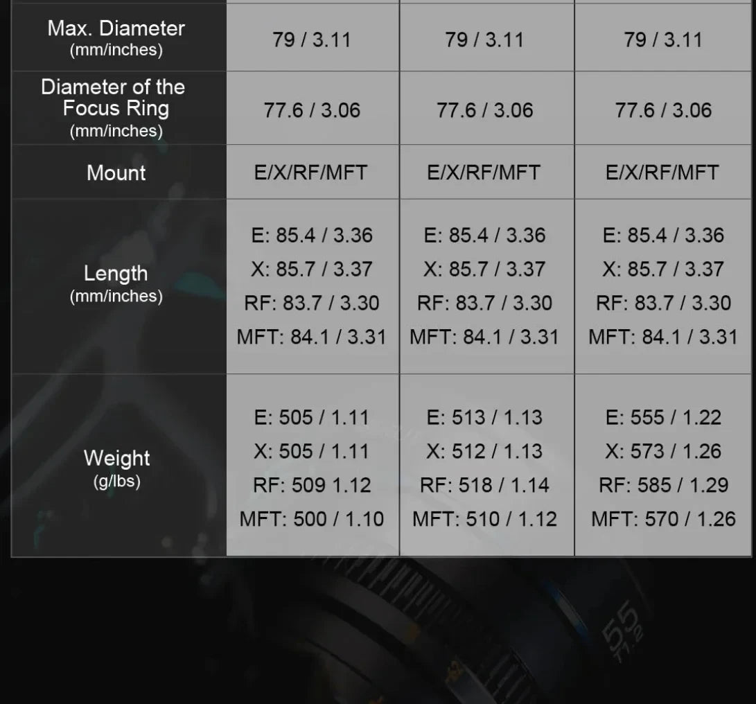 Sirui Night Walker 24mm / 35mm / 55mm T1.2 S35 Cine Lens Series Lightweight Fast T1.2 Aperture Lenses for Scenery Documentary