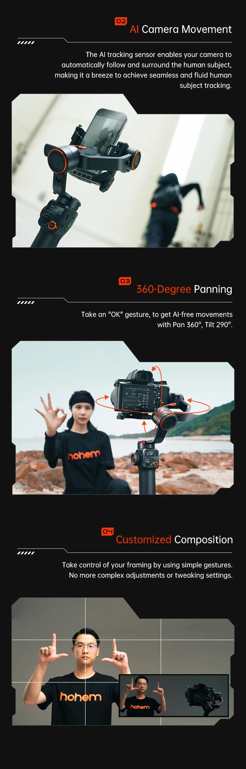 Hohem Official MT2 Kit 3-Axis Gimbal for Mirrorless Camera Stabilizer Camera Sony/Canon/Nikon/Fujifilm/Panasonic with AI Tracker