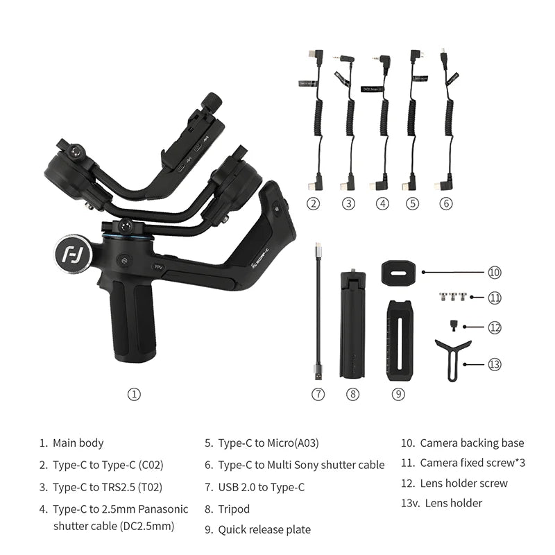 Gimbal Feiyutech Scorp-C 3 Ejes para DSLR y Mirrorless – Estabilizador de Cámara Anti-Vibración