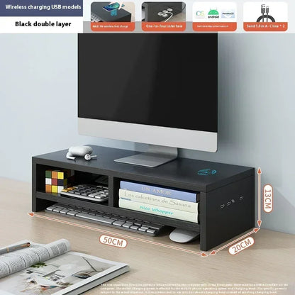 USB Computer Monitor Stand Office Desk Storage Box  Charging Monitor Support Screen Holder Pc Laptop Home Office Customized