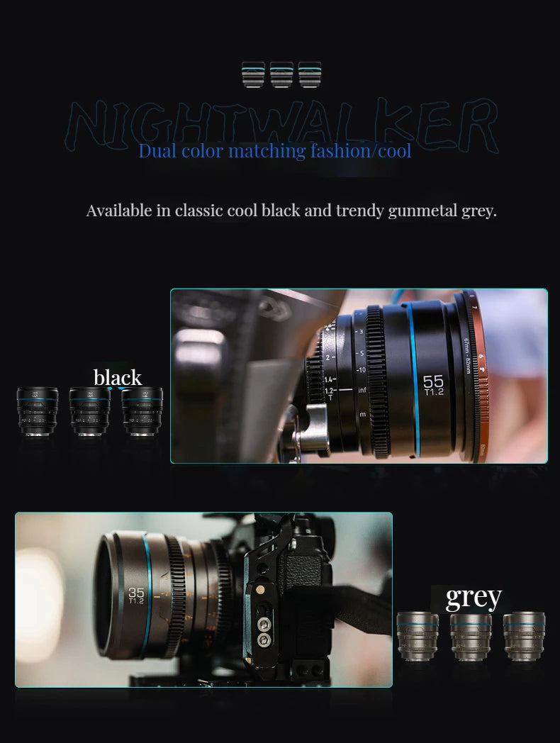 Sirui Night Walker 24mm / 35mm / 55mm T1.2 S35 Cine Lens Series Lightweight Fast T1.2 Aperture Lenses for Scenery Documentary